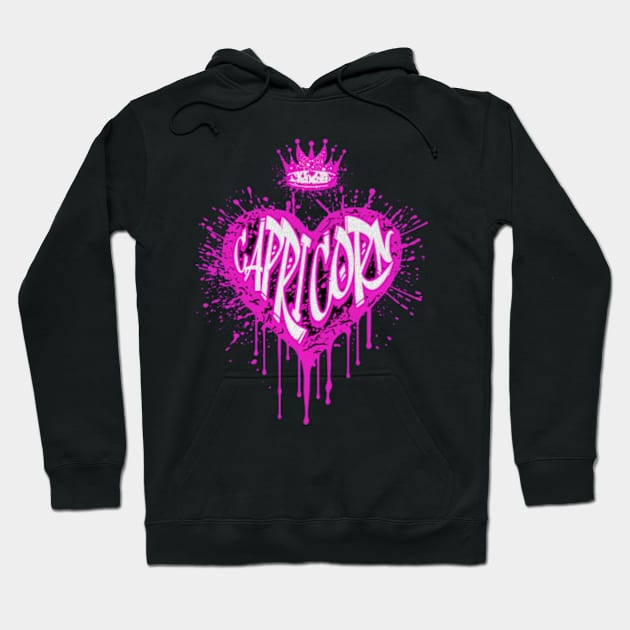 Capricorn Graffiti Air Brush Heart Zodiac Sign Astrology Hoodie by Lavender Celeste